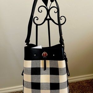 Kate Spade Large Bucket- gingham woven black and cream!